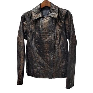Yansi Fugel Women's Lacquered Python Biker Jacket with Detachable sleeves Size 4
